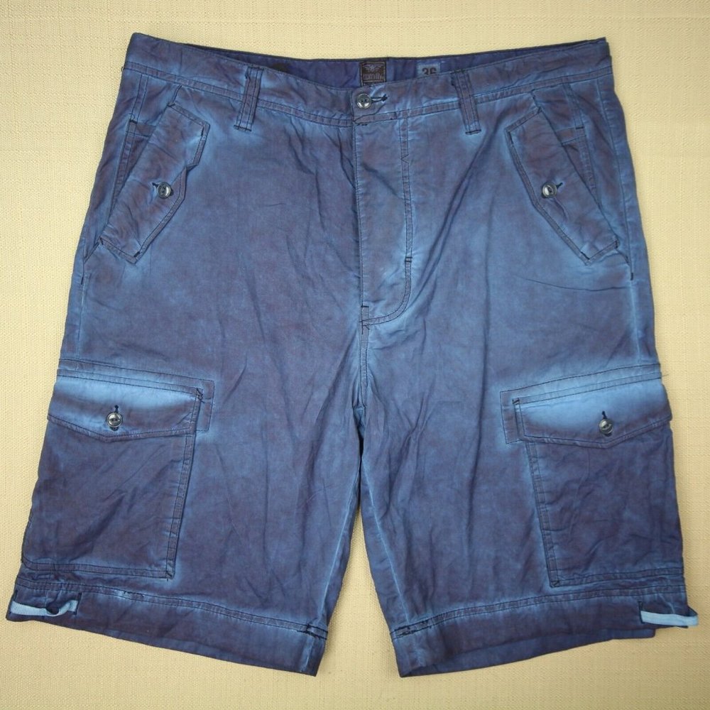 Born Fly Cargo Shorts Men's Size 36 Button Fly Blue Mid Rise 100% Cotton